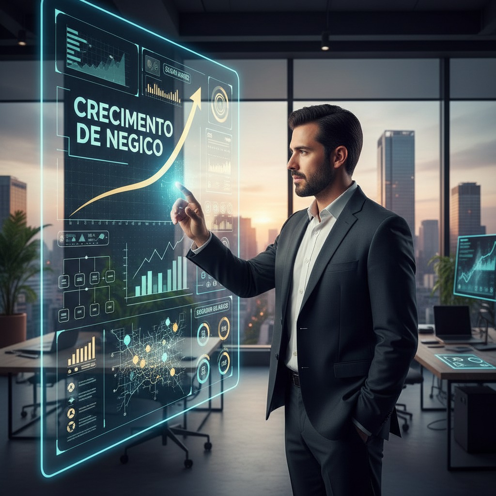Empresario en la CDMX revisando un panel de automatización digital que muestra el crecimiento de su negocio.